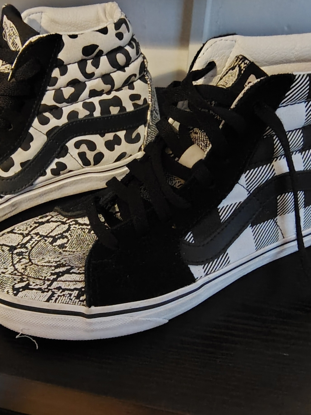 Vans Women’s Black & White Mixed-Print High-Top Sneakers